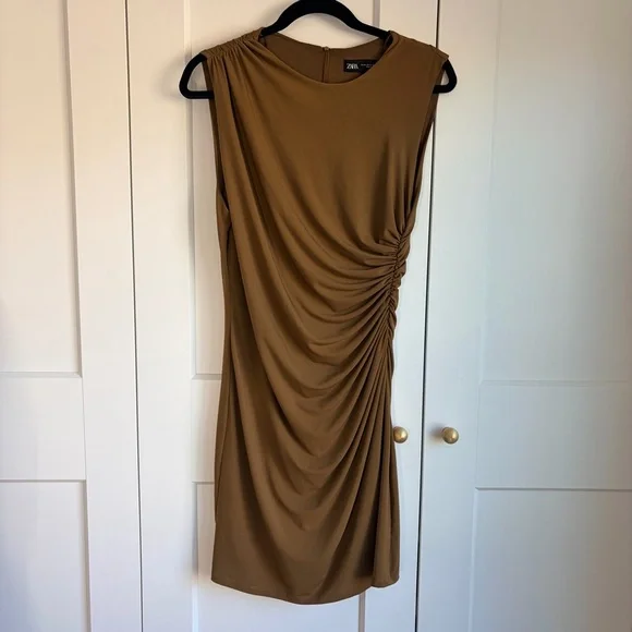 Zara Women's Olive Brown Draped Mini Dress | XL - Picture 2 of 6